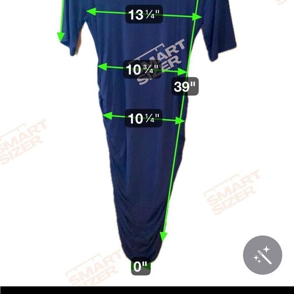 Motherhood Maternity Sz S Navy Blue Maternity Ruching 3/4 Sleeve Maxi Blue Dress - Picture 5 of 8